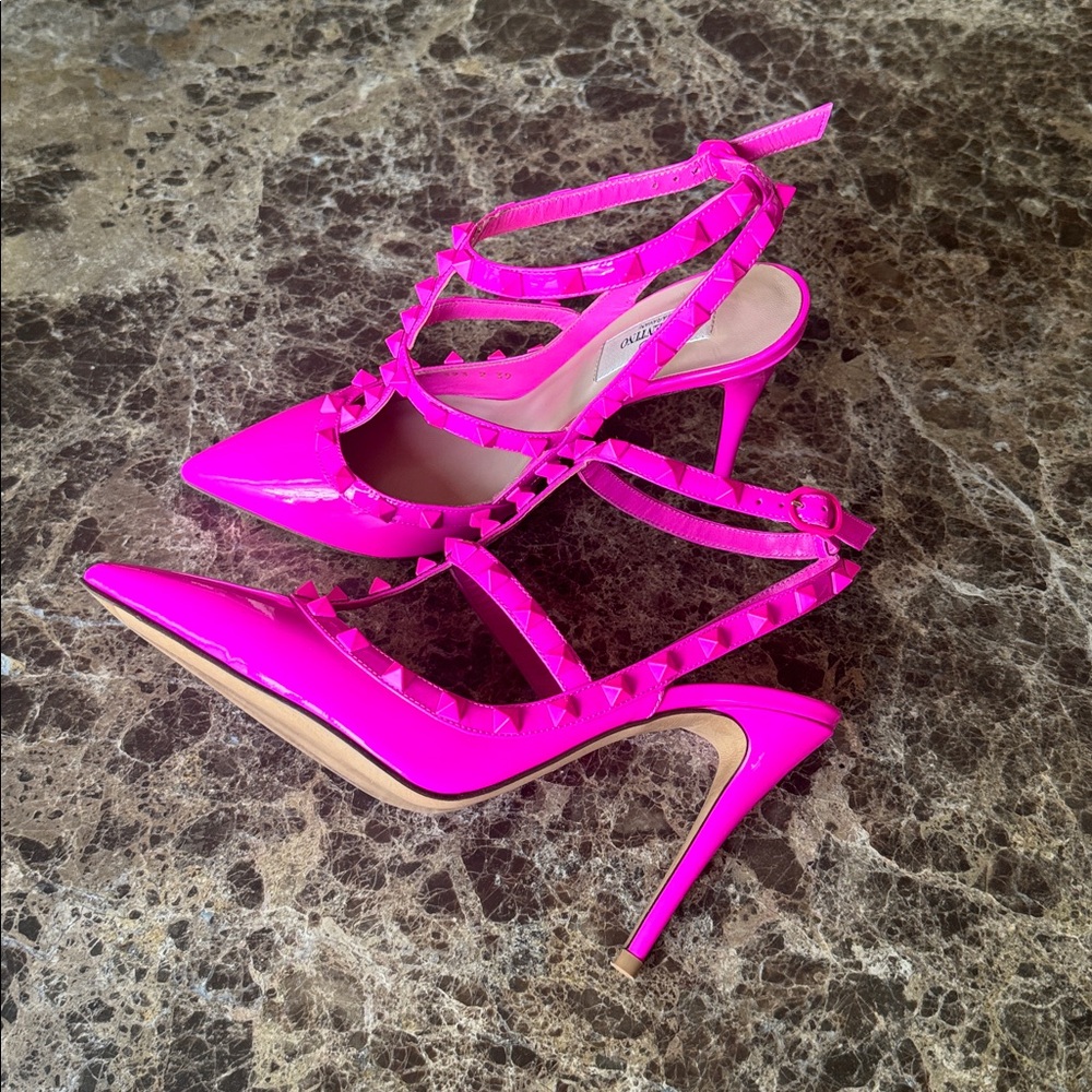 Valentino rockstud fuschia pink patent gladiator pump classic sz 39 - Picture 5 of 11